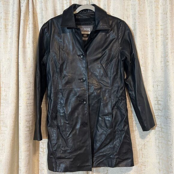 Wilsons Leather Thinsulate Black Mid Length Button Up Coat‎ Jacket Women's Small - Picture 1 of 7
